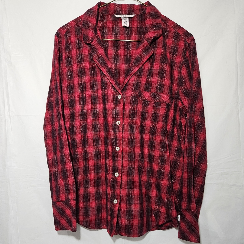Victoria's Secret Intimates Red/Black Flannel Button Up Shirt Size Small